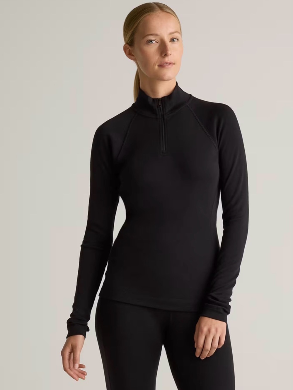 Quince Black 100% Merino Wool Cold Weather Base Layer 1/4 Zip Medium